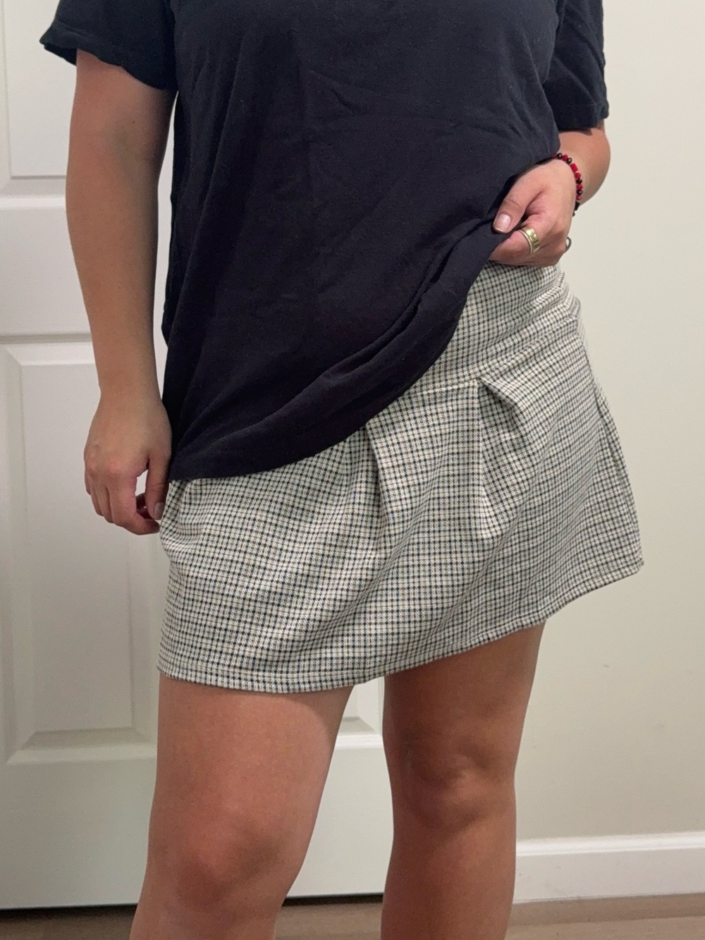 Tilly's Black and White Checked Pleated Mini Skirt